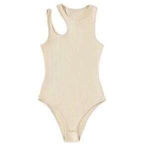 PLUS 2XL 2X micro rib knit sleeveless cold shoulder tank bodysuit ivory cream